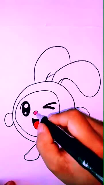 亲子早教简笔画幼儿动画片瑞奇宝宝里面的小兔跳跳简单画法教程