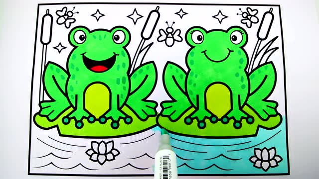 画两只可爱的小青蛙并着色 亲子彩绘