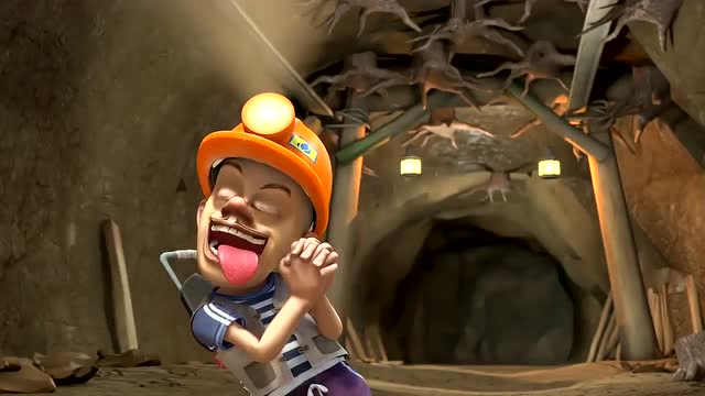 熊出没 光头强在地下挖了个大洞,把树根砍断再拉走!