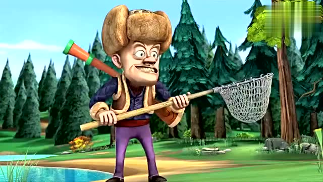 狗熊在河边抓鱼,光头强要抓青蛙,结果划线为界互不干扰,太搞笑