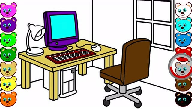 儿童彩绘:画电脑桌子电脑旋转椅子小台灯 幼儿简笔画 创意美术