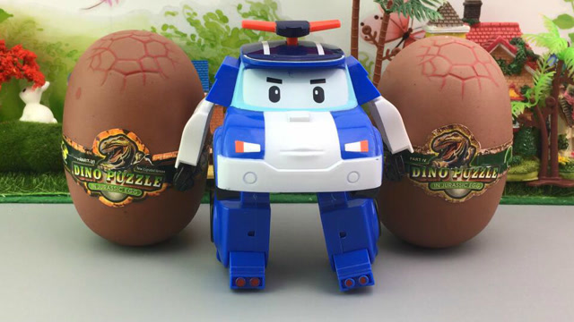 变形警车珀利拆恐龙蛋玩具积木拼装