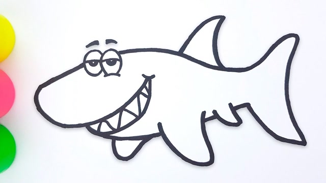 儿童涂色画:蓝色鲨鱼画画