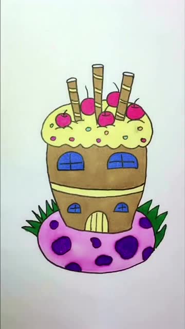 简笔画,画一个宝宝心中的蛋糕房,你学会了吗?