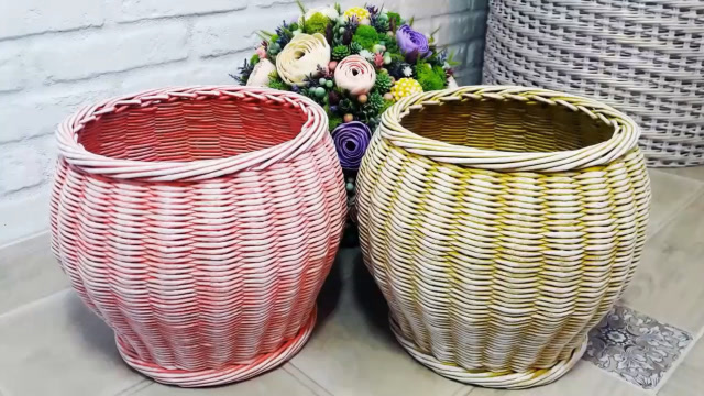 手把手教你用纸棒编织纸艺花篮,真的挺漂亮!