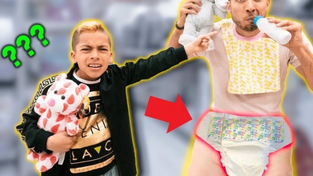 外国老爸扮演小孩恶作剧,在超市穿纸尿裤会怎样?这画面也太逗了吧