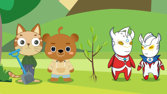 毛毛的玩具屋  泰迦奥特曼植树节遇到毛毛和熊熊 种苹果树和榕树都有