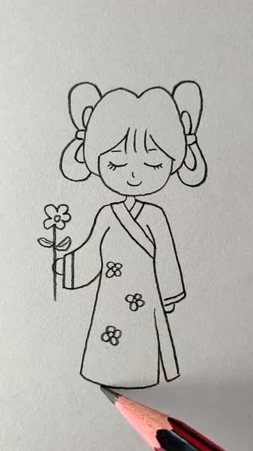 简笔画画迷人的古代美少女