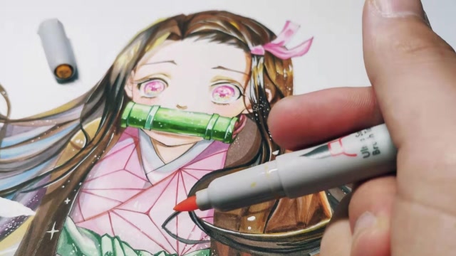 马克笔手绘,前方高萌!画一枚《鬼灭之刃》里可爱的祢豆子!