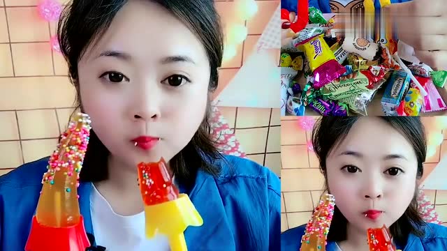 美女直播吃可爱的小雨伞果冻,各种口味任意选,是向往的生活