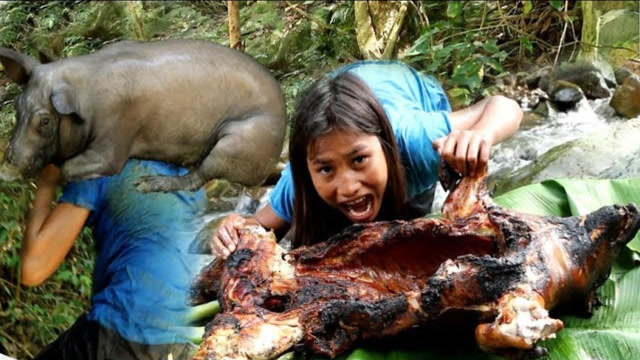 大姐野外烤"野猪"吃,结果一番操作后,简直让人直流口水,太香了!