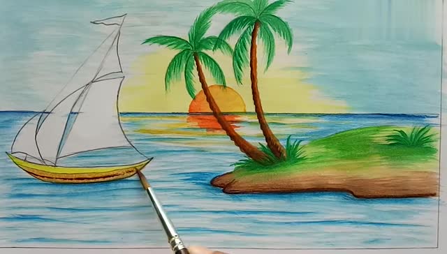 海边风景简笔画教程,画的景色太美了!快来试试吧