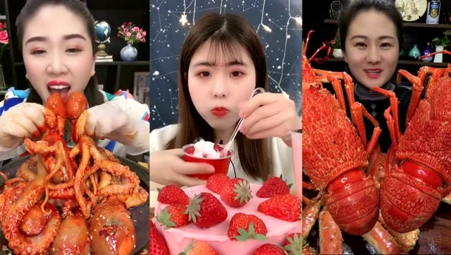 大胃王吃播:小姐姐吃草莓甜品,草莓控的看过来呀!