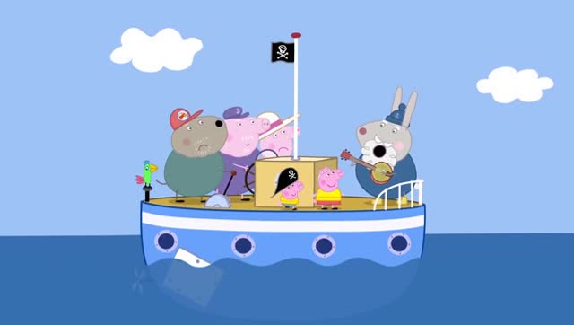 小猪佩奇猪爷爷开船出游,一不小心撞坏了船,沉进了水里