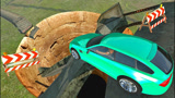 桥梁断裂出深坑，汽车加足马力能飞跃吗？3D动画模拟太刺激！