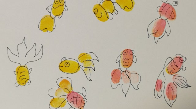 幼儿园手指画 可爱金鱼画法 是不是很简单