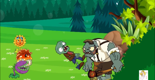 植物大战僵尸游戏,大嘴花金蟾菇大战光头僵尸火龙小鬼僵尸失落巨人