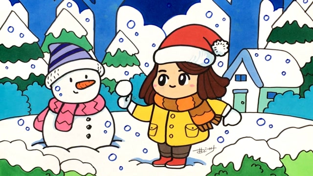 二分钟儿童画教程:教你画出一幅冬天的儿童画