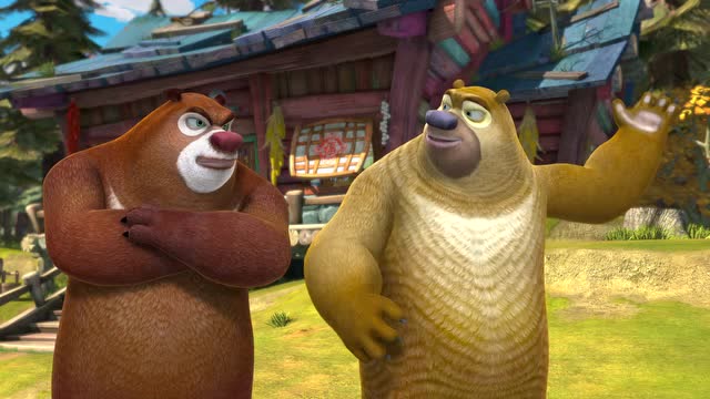 熊出没:熊大当模特熊二雕浪木根雕 丑不得像样