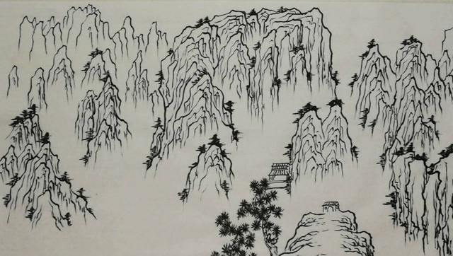 三山五岳线描山水:黄山