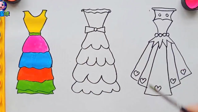 亲子早教简笔画 教宝宝画美丽的公主裙 蛋糕裙