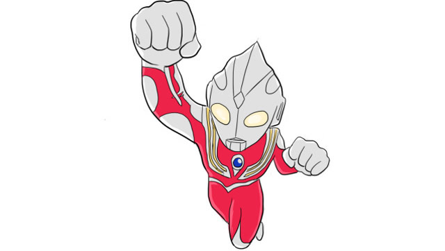 飞行中的力量型态的红色迪迦奥特曼儿童卡通简笔画