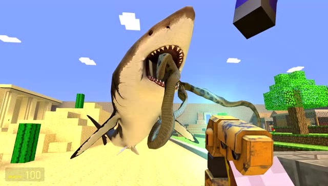 gmod游戏鲨鱼居然把蟒蛇咬住了