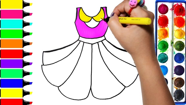 亲子简笔画:涂色彩虹裙子