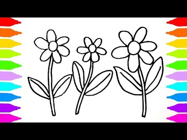 亲子涂色画:涂色三朵小花