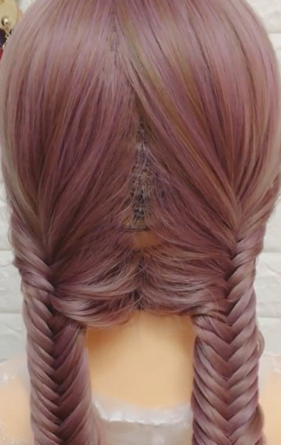 双马尾鱼骨辫,显年轻时尚好看到爆