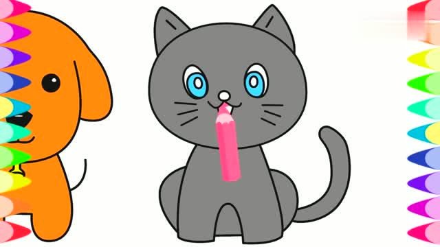 少儿美术早教 画一个小狗和小猫