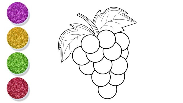 亲子涂色简笔画:一串葡萄画画