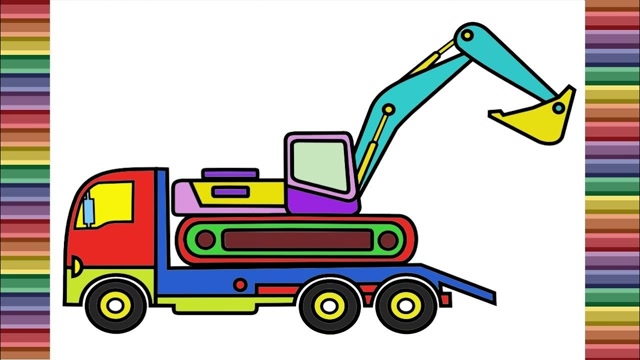 儿童涂色画:可爱的挖土机