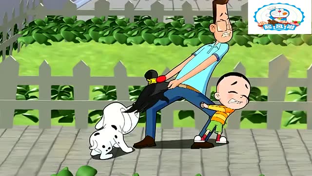 大头儿子小头爸爸:父子俩和狗狗争假发套,大头儿说这句话狗狗松口