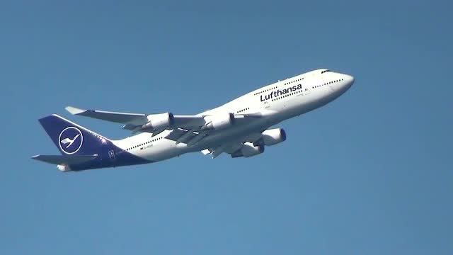 汉莎航空波音747货机羽田机场起飞,摄影爱好者拍摄