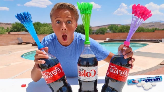 曼妥思可乐"喷泉"产生的"压力"!可以吹起50个气球吗?