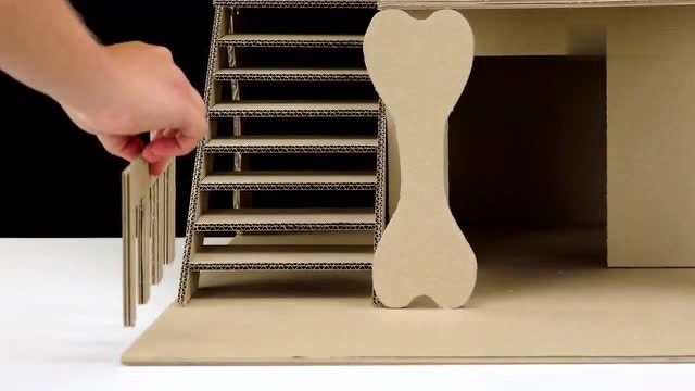 趣味益智diy:用纸板给可爱的小狗制作双层爱心小屋