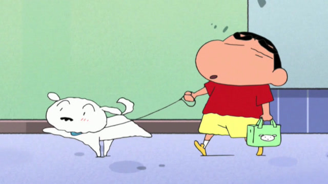 蜡笔小新:妈妈让小新带小白散步,谁知路上他居然跑了,真没责任心