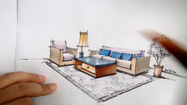 三川手绘室内手绘家具组合