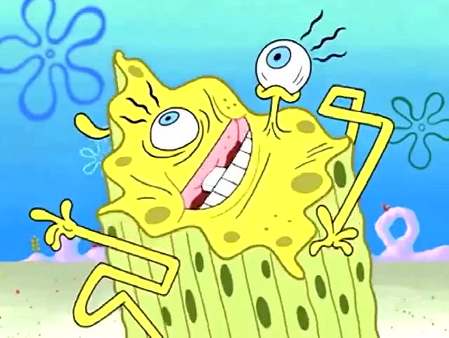 海绵宝宝8海绵宝宝不信蟹老板讲的鬼脸故事,不停地在做鬼脸