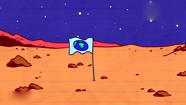 搞笑简笔动画,简笔小人为让旗子在火星上飘扬,竟围着火星转圈