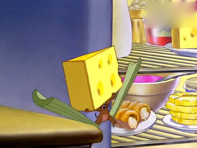 猫和老鼠:汤姆在外边偷吃,杰瑞在一旁看着,都要流口水了