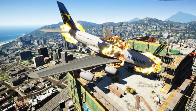 飞机模拟a380降落在大楼顶层坠毁