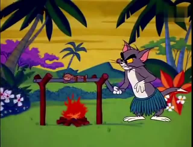 猫和老鼠:汤姆支起烤架烤老鼠!火苗烧断绳子!杰瑞却跑了!