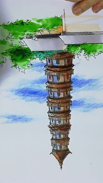 大鹏钢笔画《雷州三元塔》