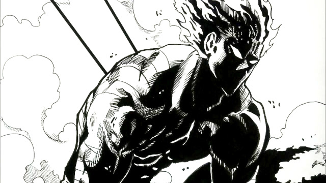 一张《一拳超人》角色饿狼黑白漫画稿绘画过程!光影运用绝对帅气