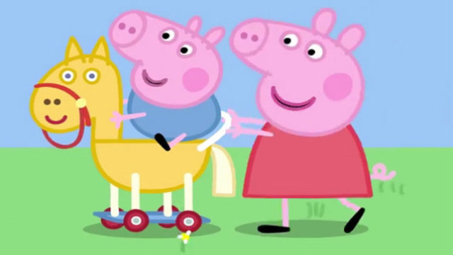 小猪佩奇保护乔治骑马 粉红小猪妹喜欢小马