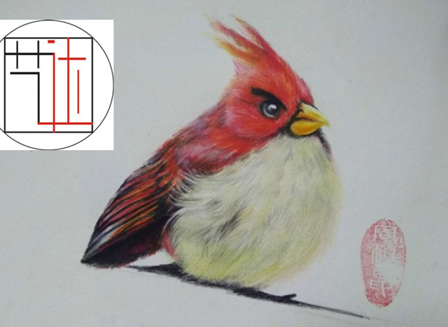 用彩铅画一只圆乎乎的大胖鸟
