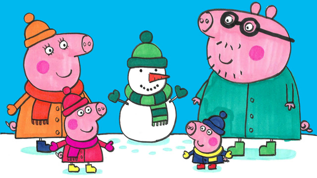 绘本故事 可爱的小猪佩奇一家堆雪人