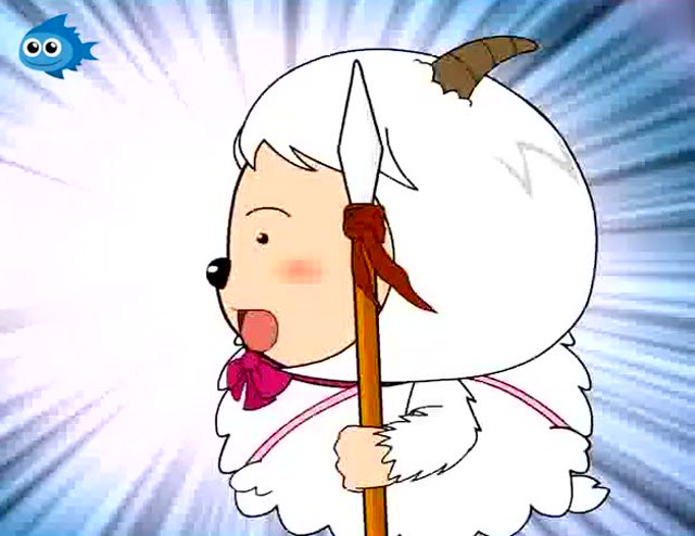 喜羊羊:暖洋洋拿着红缨枪,站在门口,站着岗呢.